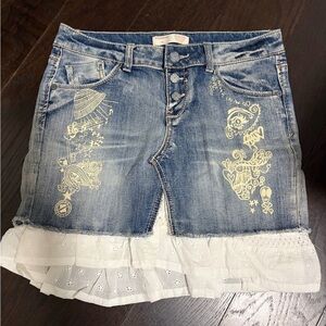 No Boundaries Denim Skirt with White Lace Trim